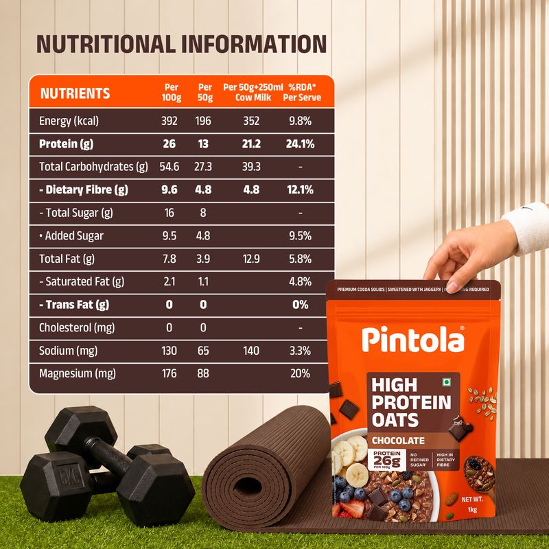 Pintola 26g High Protein Oats, Dark Chocolate, 1kg - Image 5