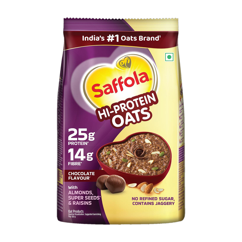Saffola Hi-Protein Oats, 25g High Protein & 14g Fibre, with Almonds,Raisin & Super seeds Pouch