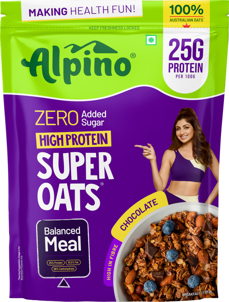 ALPINO High Protein Super Oats Chocolate 25% Protein Rolled Oats, No Added Sugar Pouch 1 kg