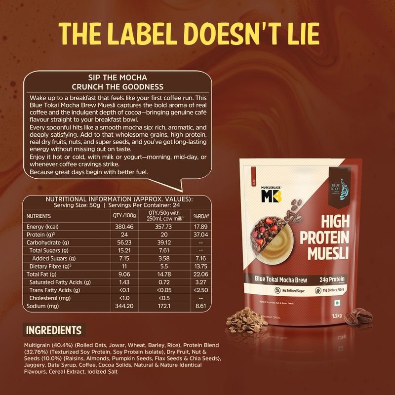 MUSCLEBLAZE High Protein Muesli (Blue Tokai Mocha Brew) 24g - Image 6