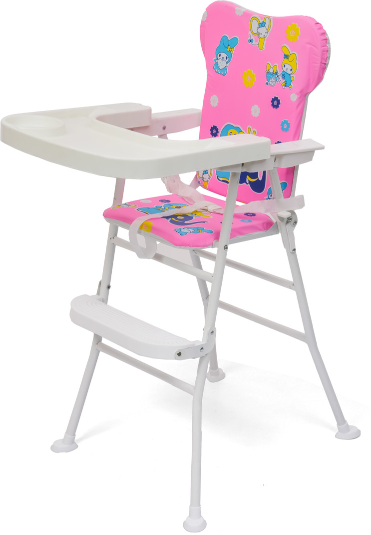 DANDLES Baby Highchair with Soft Cushion and Protection Belt and Feeding Mealtime Tray Pink