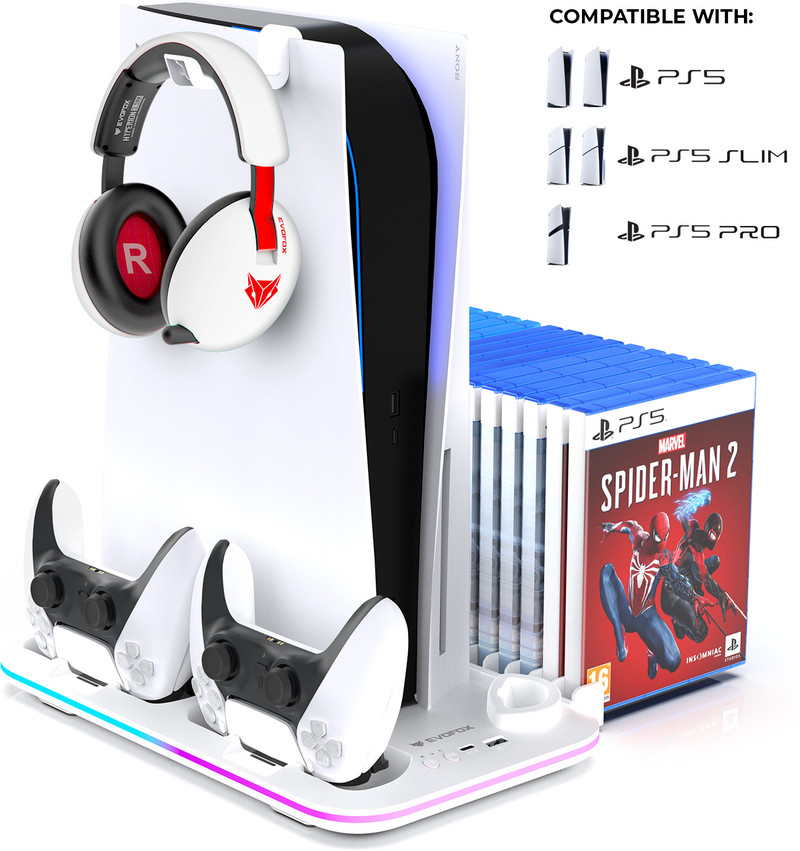 EVOFOX PS5 Cooling Dock with Dual Controller Charging, 3-Speed Fan, RGB, Disc Organizer Charging Station Playstation 5