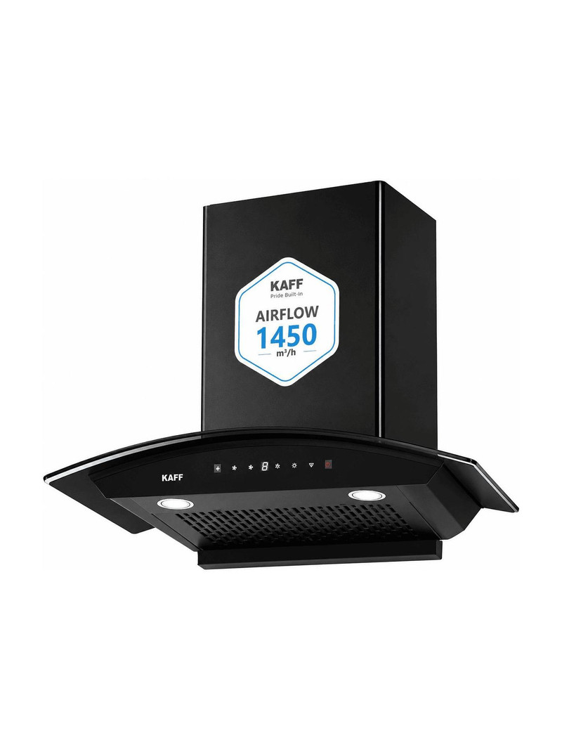 Kaff KCF60 1450 CMH 60 cm Digital Display, Touch & Motion Sensor, Filterless, Auto Clean Chimney (Wall Mounted, Black)