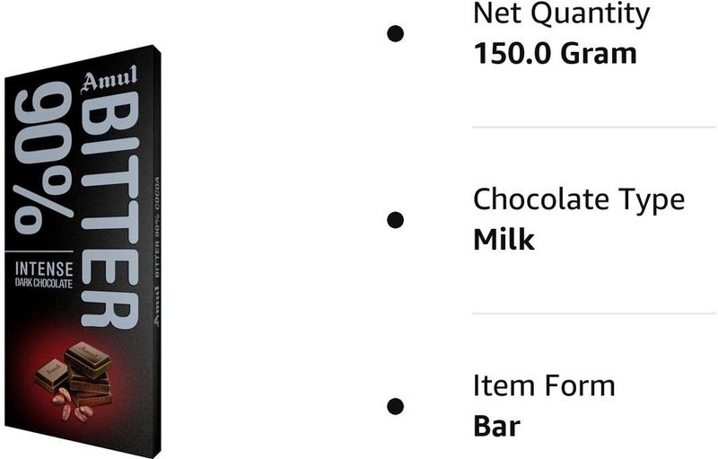 Amul Bitter 90% Chocolate Bar, Pack Pack of 2 · 150 g (300 g total) - Image 6