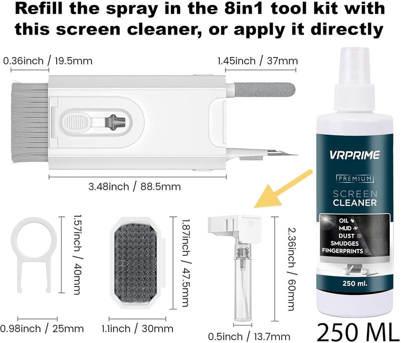 VRPRIME 8-in-1 Laptop Cleaning Kit with 250ml Spray - Image 6