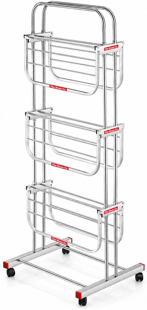 The Home Co. Steel Floor Cloth Dryer Stand Drying Clothes Stainless Stand for Balcony 3 Tier
