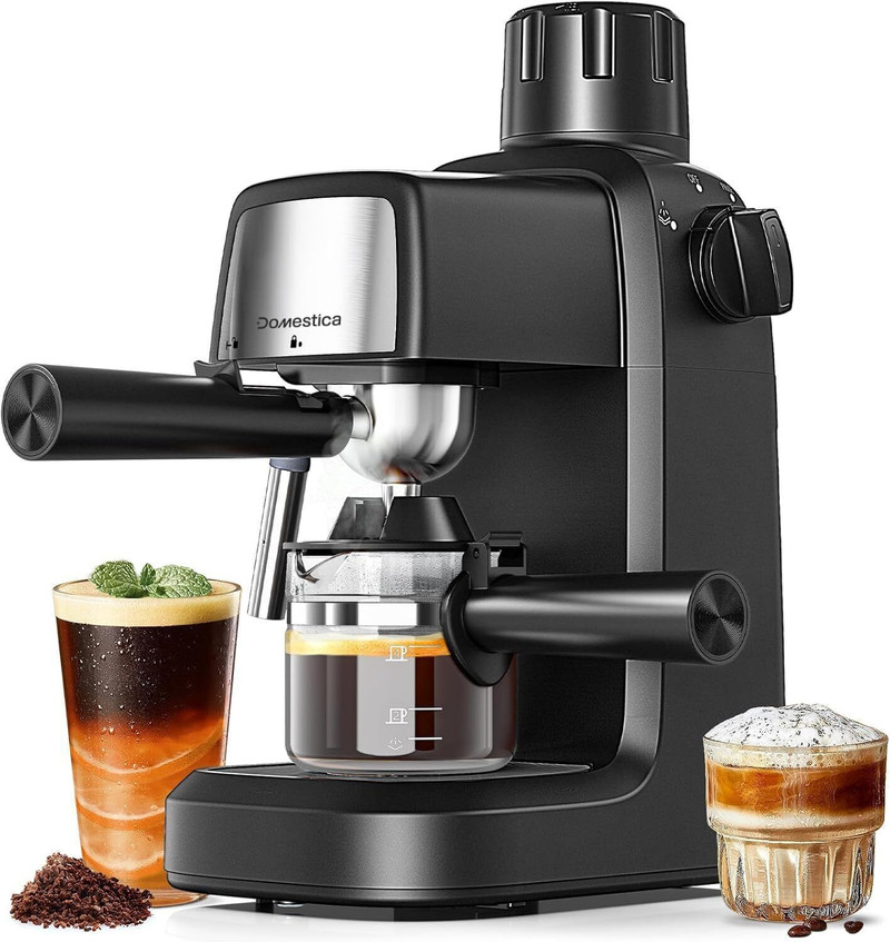 Domestica Brewcraft Espresso Coffee Maker Machine for Home 4 Cups Coffee Maker Black
