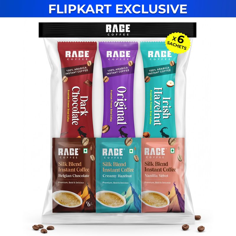 RAGE Variety Pack | 6 Assorted Coffee Sachets | Trial Pack Instant Coffee (6 x 1.75 g, Assorted Flavoured)