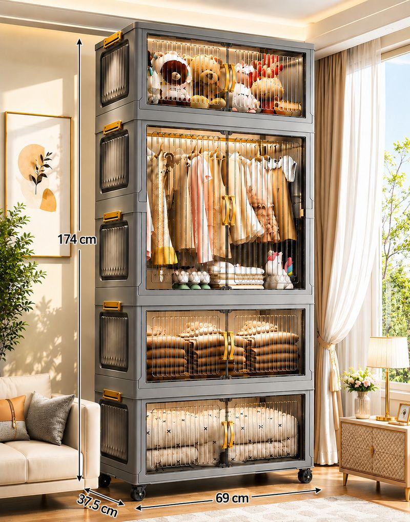 Sasimo 8-Door 4-Shelf Foldable Wardrobe - Image 3