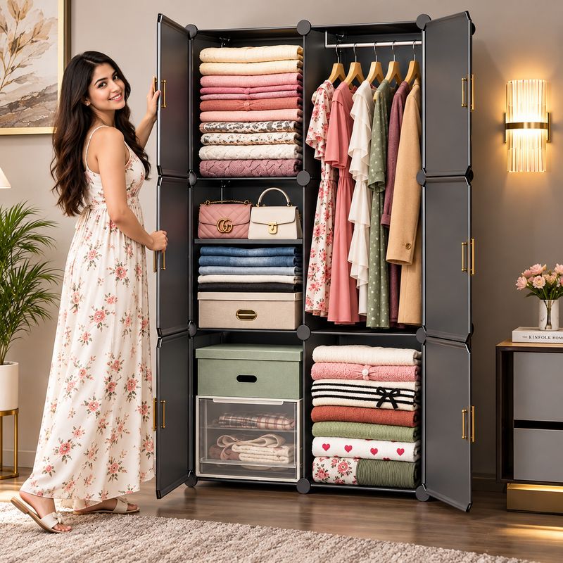 6-Door 6-Shelf Plastic Kids Collapsible Cupboard - Image 4
