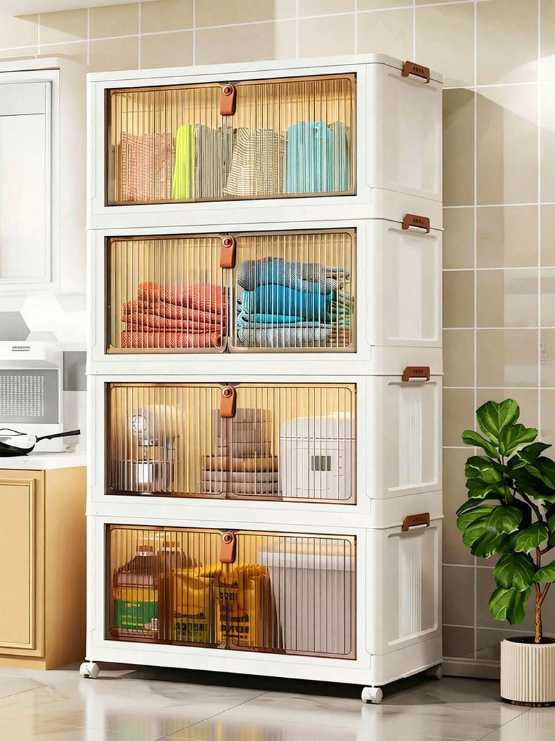 Sasimo 4-Door 4-Shelf Plastic Foldable Wardrobe - Image 4