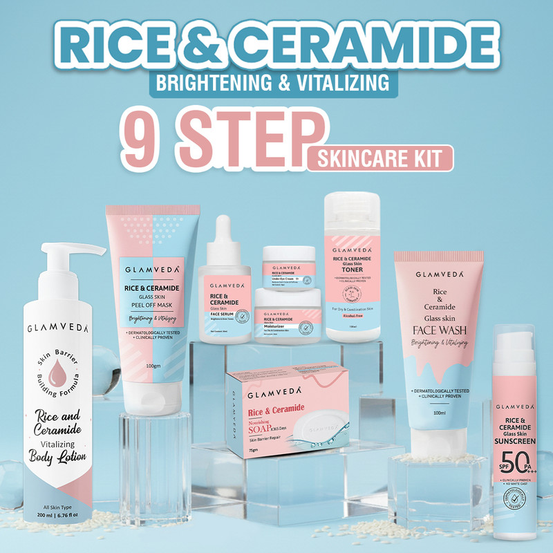 glamveda korean rice ceramide 9 step weekly skincare routine women skin brightening combo