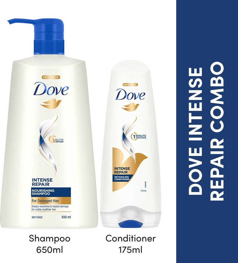 DOVE Intense Repair Shampoo 650ml & Conditioner 175ml (Combo Pack) (2 Items in the set)