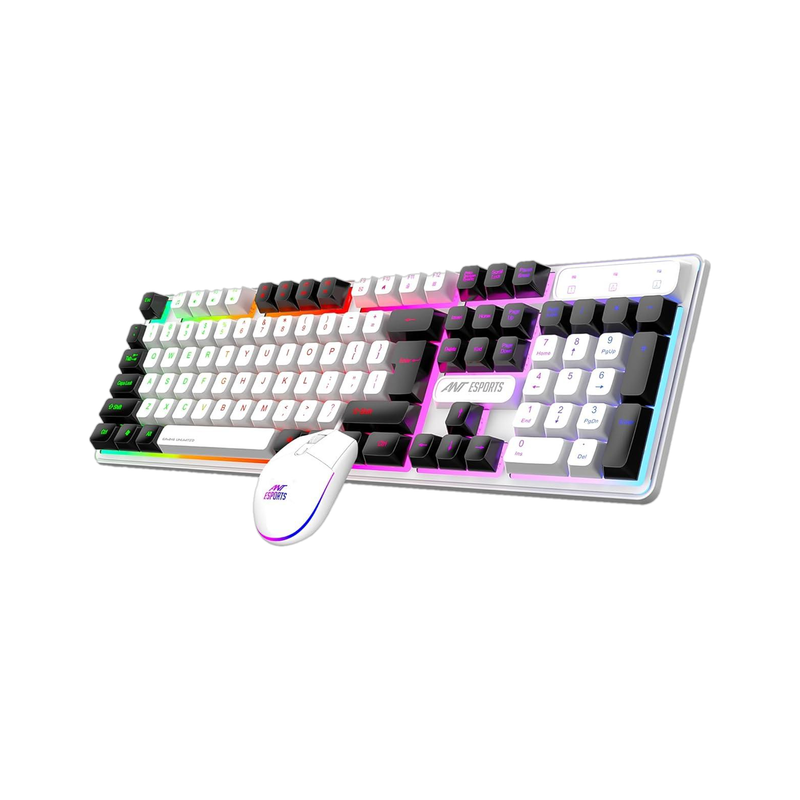 Ant Esports Km1610 Led Keyboard & Mouse,104 Keys Rainbow Backlit Keyboard 7 Color Rgb Mouse Combo Set Designed For Gaming
