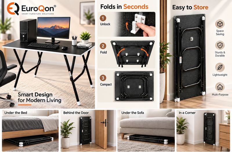 EuroQon Foldable Engineered Wood Computer Desk - Image 5