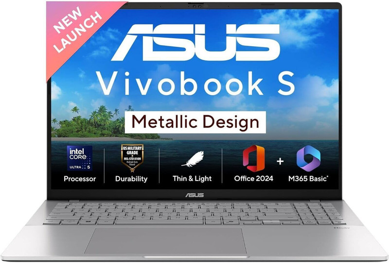 ASUS Vivobook S16 (2025) with Office 2024 + M365 Basic*, Metal Body*, Intel Core Ultra 5 225H - (16 GB/512 GB SSD/Windows 11 Home) S3607CA-SH071WS Thi