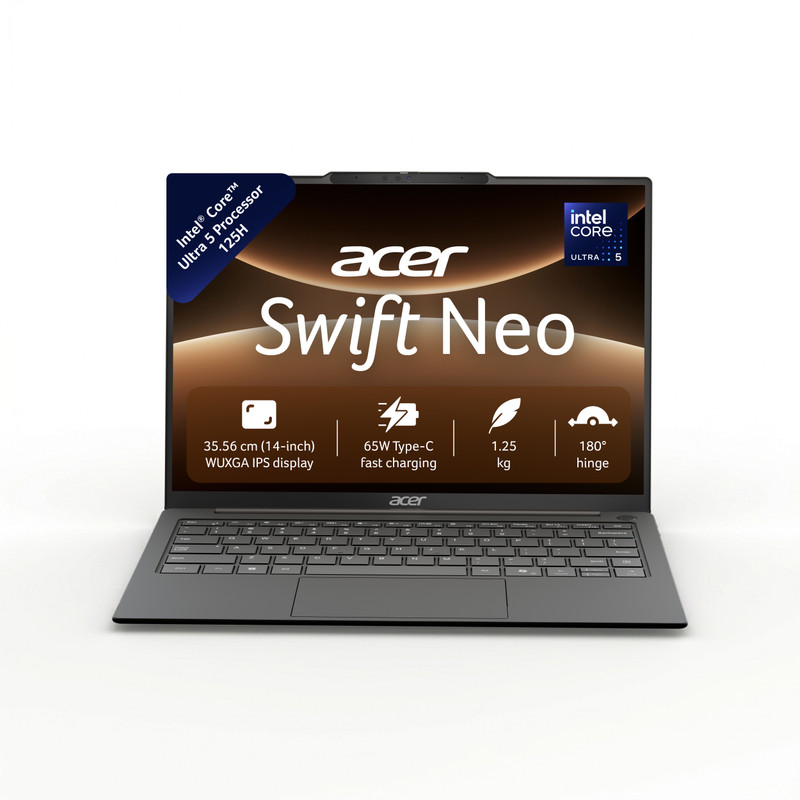 Acer Swift Neo AI PC Intel Core Ultra 5 125H - (16 GB/512 GB SSD/Windows 11 Home) SFN14-55 Notebook 14 inch, Steel Gray, 1.25 kg, With MS Office