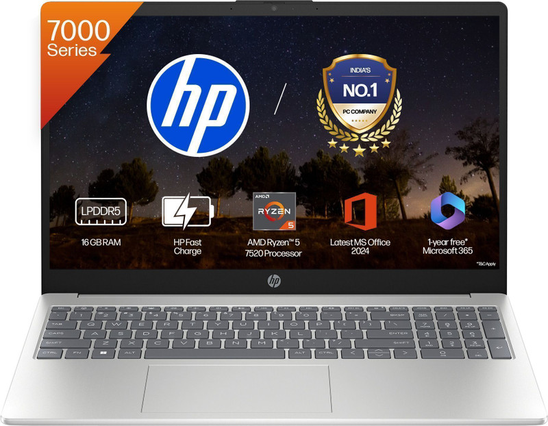 HP AMD Ryzen 5 Quad Core 7520U - (16 GB/512 GB SSD/Windows 11 Home) 15-fc0156AU / 15-fc0690AU Thin and Light Laptop 15.6 Inch, Natural Silver, 1.59 Kg