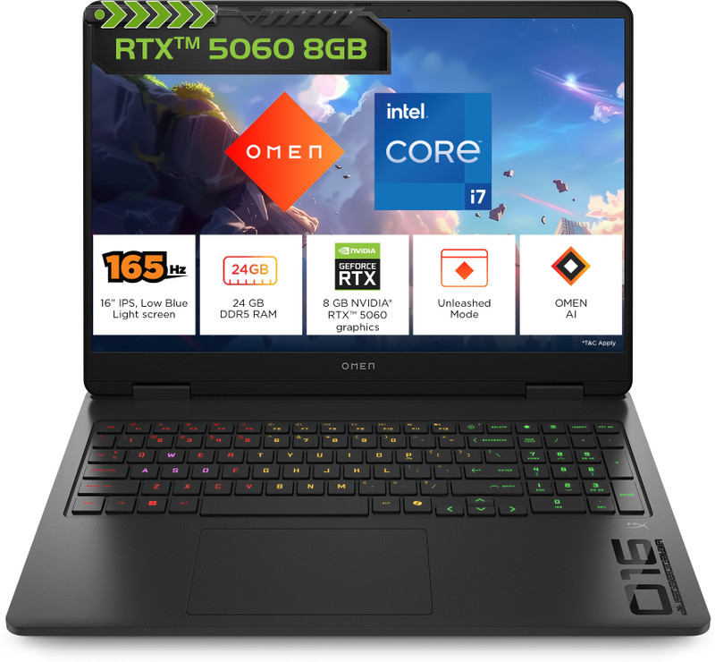 HP OMEN Intel Core i7 14th Gen 14650HX - (24 GB/1 TB SSD/Windows 11 Home/8 GB Graphics/NVIDIA GeForce RTX 5060) 16-am0239TX Gaming Laptop 16 Inch, Sha