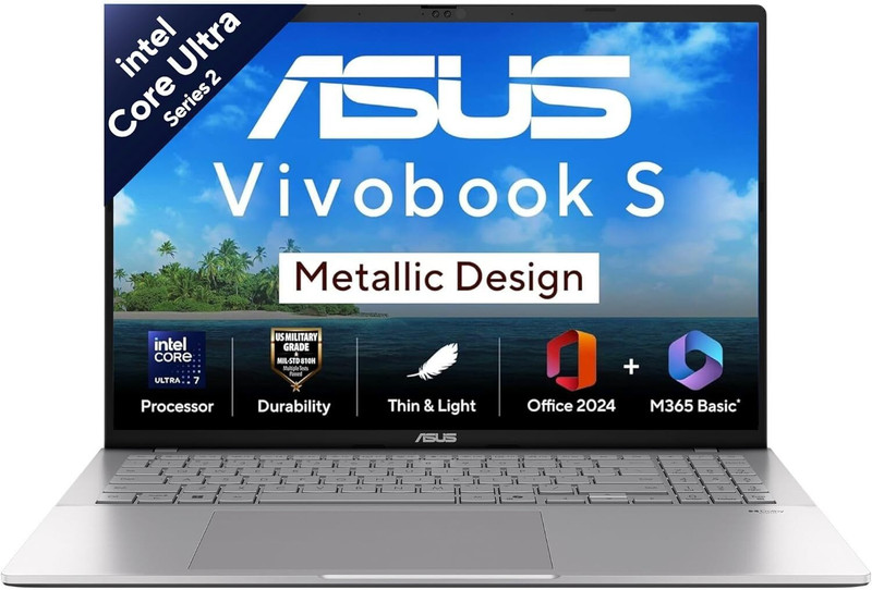 ASUS Vivobook S16 (2025) with Office 2024 + M365 Basic*, Metal Body*, Intel Core Ultra 7 255H - (16 GB/512 GB SSD/Windows 11 Home) S3607CA-SH077WS Thi