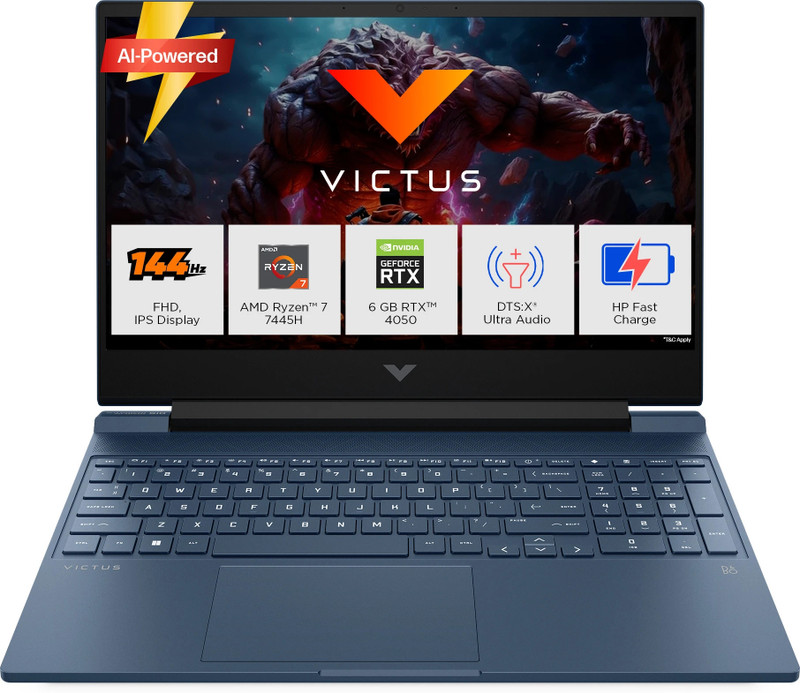 HP Victus AMD Ryzen 7 Hexa Core 7445HS - (16 GB/512 GB SSD/Windows 11 Home/6 GB Graphics/NVIDIA GeForce RTX 4050) 15-fb3130AX Gaming Laptop
