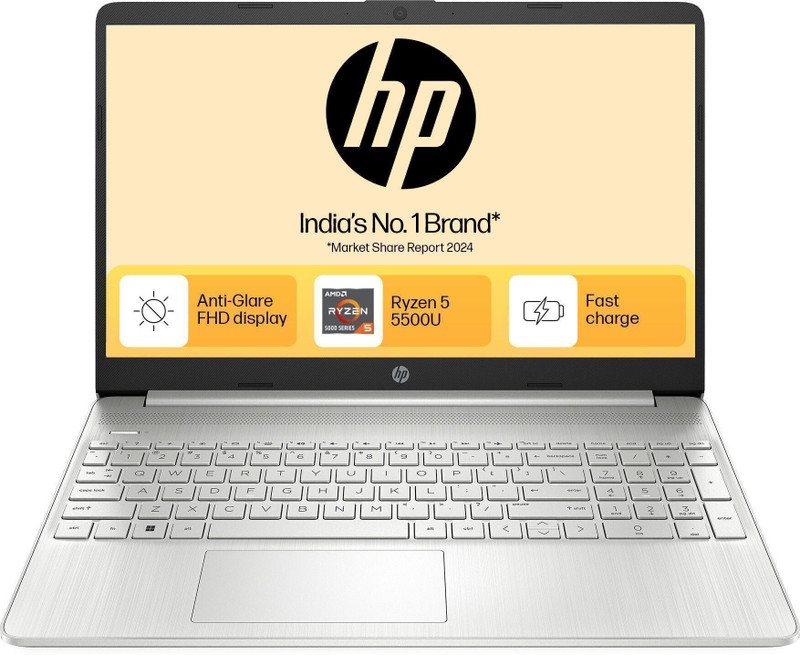 HP 15s AMD Ryzen 5 Hexa Core 5500U - (8 GB/512 GB SSD/Windows 11 Home) 15s- eq2144au Thin and Light Laptop 15.6 Inch, Natural Silver, 1.69 kg, With MS