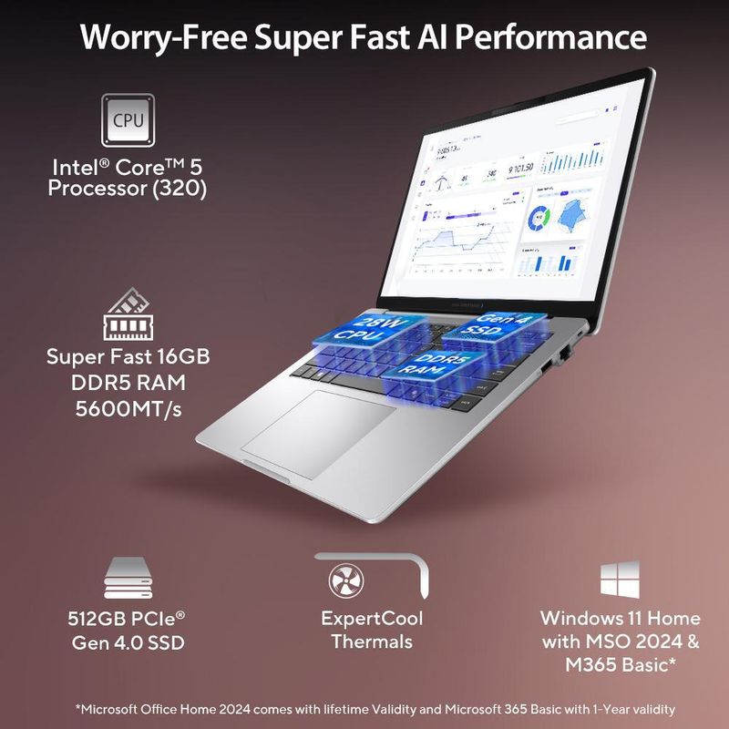 ASUS ExpertBook P3 AI PC IR Cam with 1 Yr ADP Intel Core 5 320 - (16 GB/512 GB SSD/Windows 11 Home) P3406CMABP-LY0124WS Thin and Light Laptop (14 inch, Misty Grey, 1.65 kg, With MS Office) - Image 4