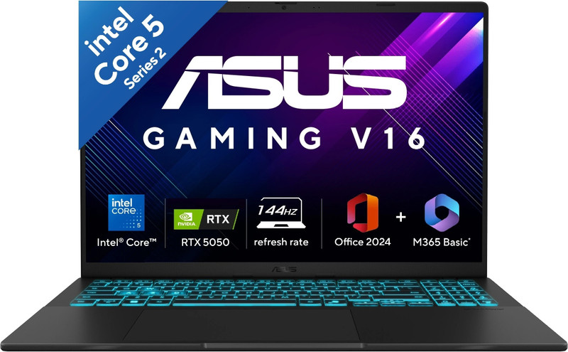 ASUS Gaming V16 (2025) for Creator with Office 2024 + M365 Basic*, AI PC(i5 14th gen) Intel Core 5 210H - (16 GB/512 GB SSD/Windows 11 Home/8 GB Graph