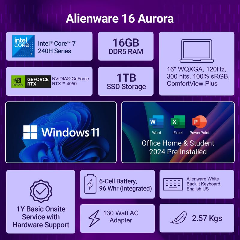Dell Alienware 16 Aurora Gaming Laptop, i7-14700HX, RTX 4050, - Image 6