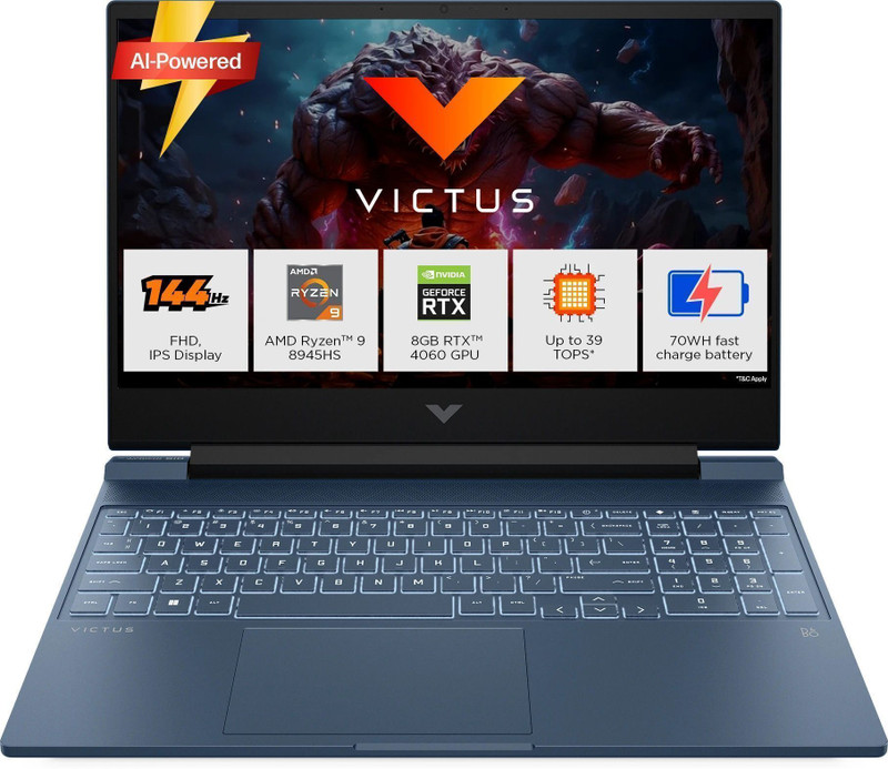 HP Victus AI 39 TOPS AMD Ryzen 9 Octa Core 8945HS - (16 GB/1 TB SSD/Windows 11 Home/8 GB Graphics/NVIDIA GeForce RTX 4060/144 Hz) 15-fb3025AX Gaming L