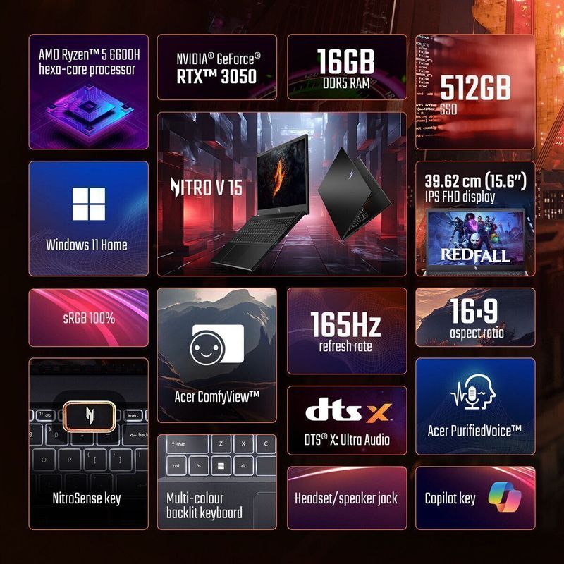 Acer Nitro V Ryzen 5 6600H 16GB 512GB SSD - Image 3