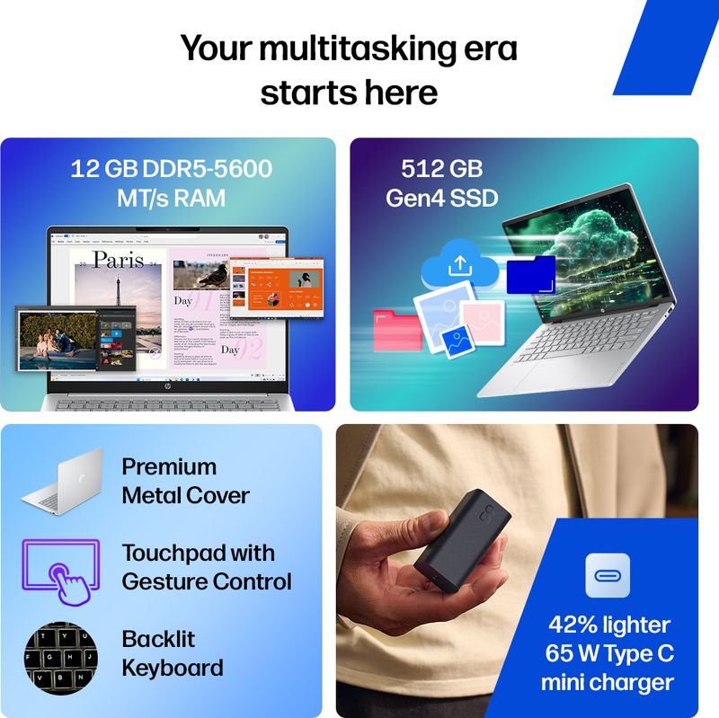 HP Omnibook 3 Next Gen AI PC, 2K OLED Intel Core 5 Series 3 315 - (12 GB/512 GB SSD/Windows 11 Home) 14-ht0242TU Laptop (14 inch, Glacier Silver Aluminum, 1.4 kg, With MS Office) - Image 3
