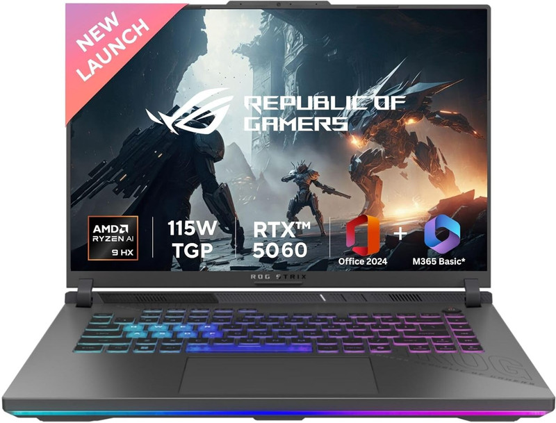 ASUS ROG Strix G16 (2025) with Office 2024 + M365 Basic* AMD Ryzen 9 16 Core 8940HX - (16 GB/1 TB SSD/Windows 11 Home/8 GB Graphics/NVIDIA GeForce RTX