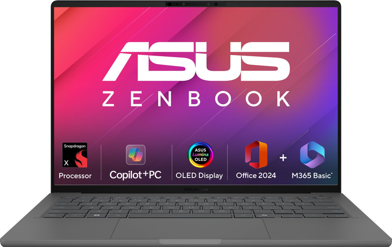 asus zenbook a14 oled 2025 mso 2024 m365 basic metal body backlit keyboard snapdragon x 16 gb 512 gb ssd windows 11 home ux3407qa qd259ws thin light laptop