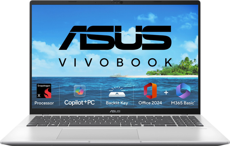 ASUS Vivobook 16 (2025), Copilot + PC with Backlit Keyboard, AI PC, Snapdragon X - (16 GB/512 GB SSD/Windows 11 Home) X1607QA-MB050WS Thin and Light L