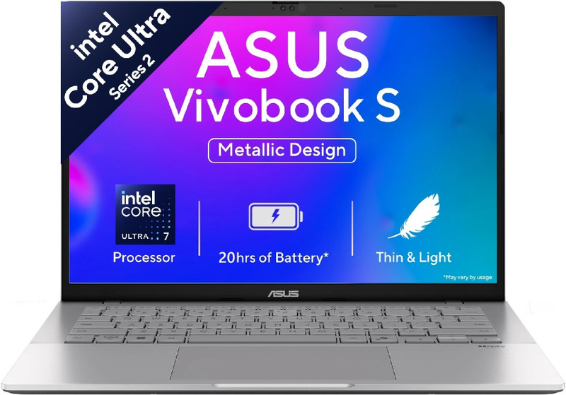 ASUS Vivobook S14 (2025) with Backlit Keyboard, Metallic Design*, Intel Core Ultra 7 255H - (16 GB/512 GB SSD/Windows 11 Home) S3407CA-LY084WS Thin an