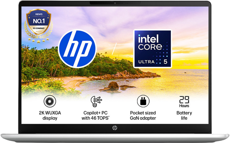 HP Omnibook 3 Intel Core Ultra 5 Series 3 322 - (16 GB/512 GB SSD/Windows 11 Home) 14-hs0052TU Laptop 14 inch, Glacier Silver Cover & Keyboard Frame, 