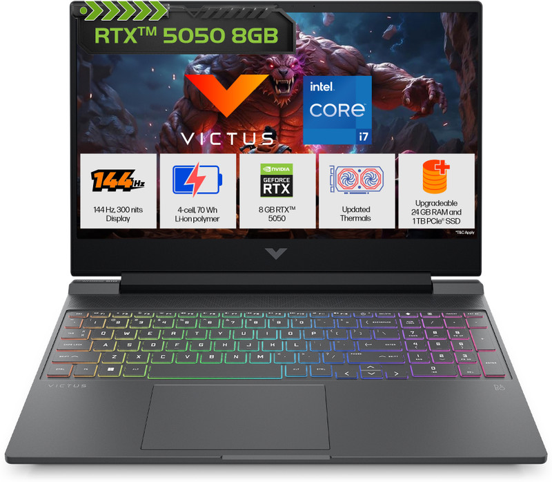 HP Victus Intel Core i7 13th Gen 13620H - (24 GB/1 TB SSD/Windows 11 Home/8 GB Graphics/NVIDIA GeForce RTX 5050/144 Hz) 15-fa2309TX Gaming Laptop 15.6