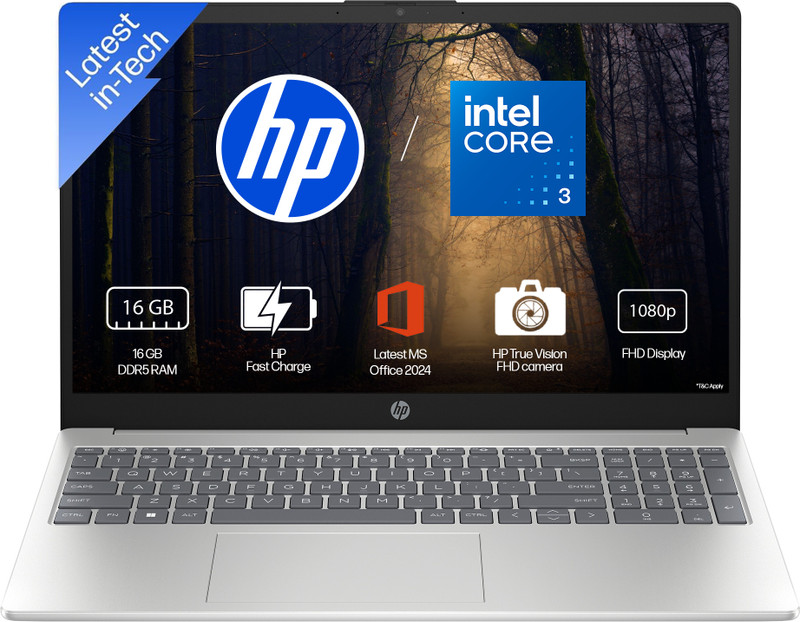 HP 15 (i3 14th Gen) Intel Core 3 100U - (16 GB/512 GB SSD/Windows 11 Home) 15-fd0885TU Thin and Light Laptop 15.6 inch, Natural Silver, 1.59 Kg, With 