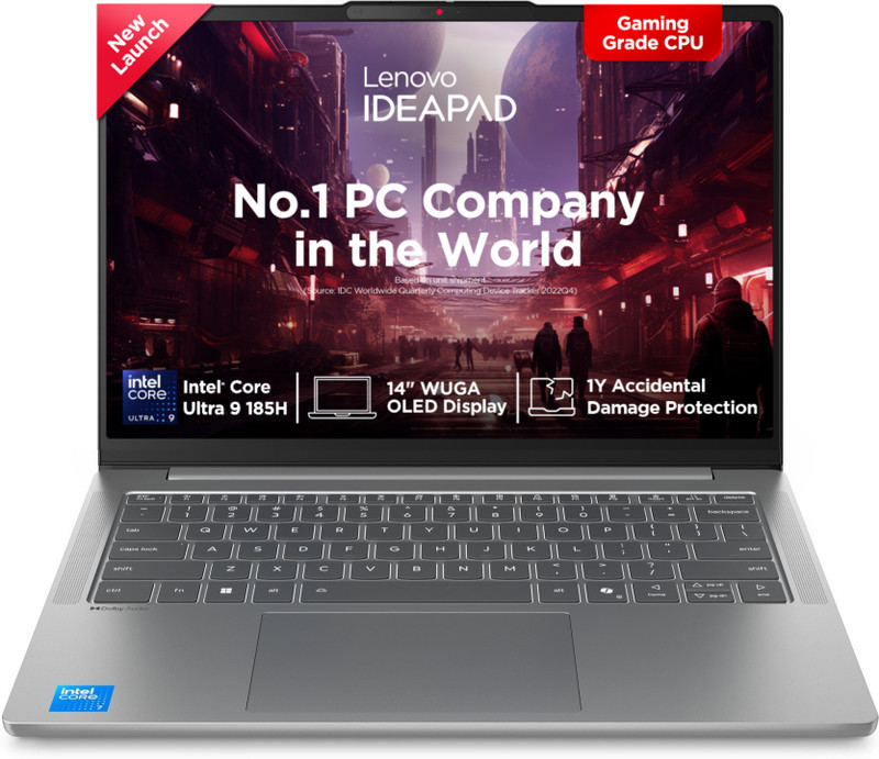 Lenovo IdeaPad Slim 5 OLED Display Intel Core Ultra 9 185H - (16 GB/512 GB SSD/Windows 11 Home) IdeaPad Slim 5 14IMH10 Laptop 14 inch, Luna Grey, 1.39