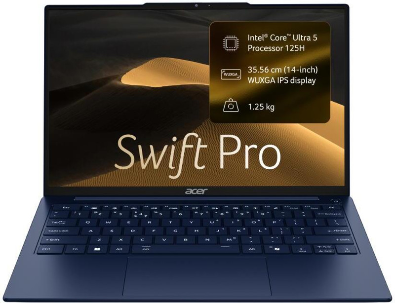 Acer Swift Pro (2026) Metal AI PC, Backlit Keyboard Intel Core Ultra 5 125H - (16 GB/512 GB SSD/Windows 11 Home) SFP14-55 Notebook 14 inch, Dark Blue,