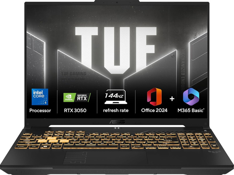 ASUS TUF Gaming F16 (2025) with MSO 2024+M365 Basic (i5 14th Gen) Intel Core 5 - (16 GB/512 GB SSD/Windows 11 Home/6 GB Graphics/NVIDIA GeForce RTX 30