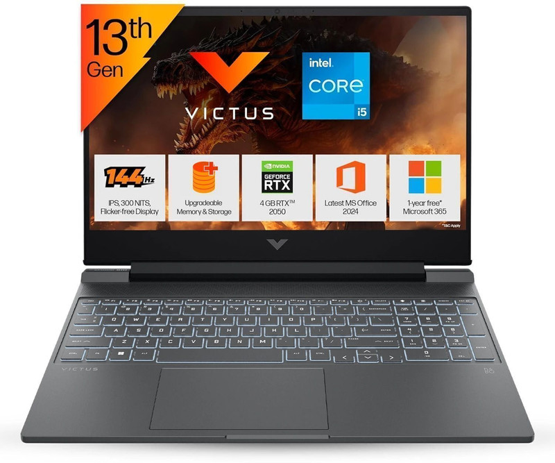 HP Victus Intel Core i5 13th Gen 13420H - (16 GB/512 GB SSD/Windows 11 Home/4 GB Graphics/NVIDIA GeForce RTX 2050/144 Hz) 15-fa2703TX Gaming Laptop 15