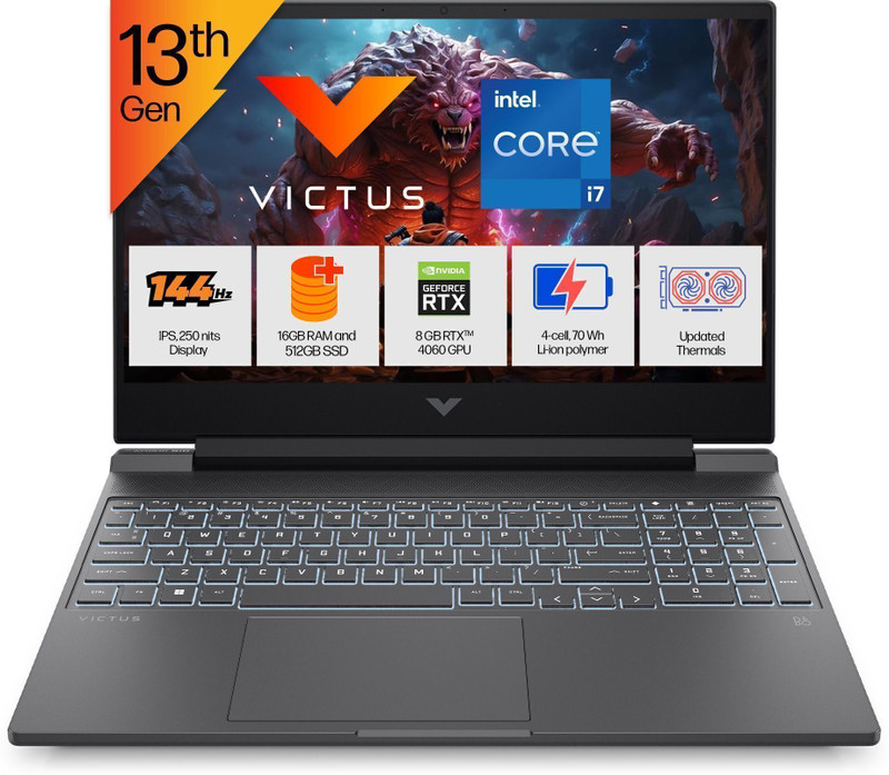 HP Victus Intel Core i7 13th Gen 13620H - (16 GB/512 GB SSD/Windows 11 Home/8 GB Graphics/NVIDIA GeForce RTX 4060/144 Hz) 15-fa1276TX Gaming Laptop 15
