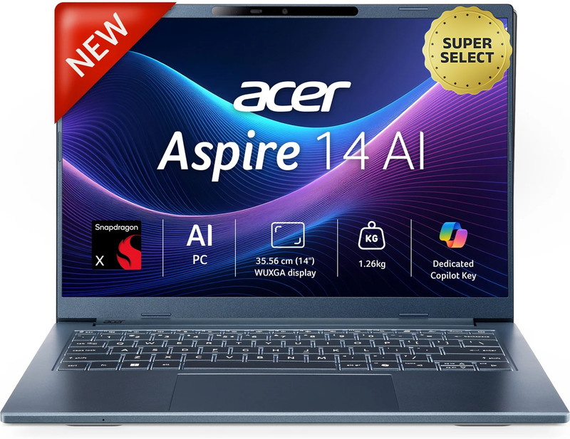 Acer Aspire 14 AI Office 2024 + M365 Basic Snapdragon X - (16 GB/512 GB SSD/Windows 11 Home) A14-11M Thin and Light Laptop 14 Inch, Steam Blue, 1.26 K