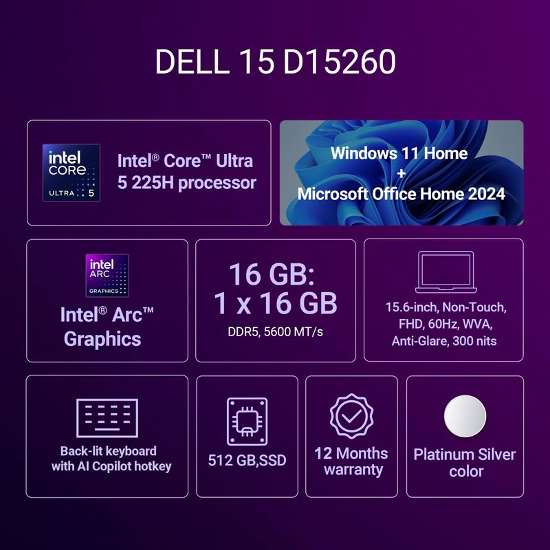 DELL 15 Intel Core Ultra 5 225H 16GB/512GB SSD Laptop - Image 3