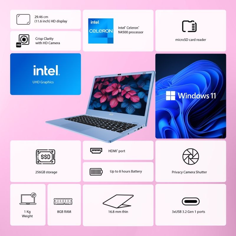 Acer Aspire 3 Intel Celeron N4500 8GB 256GB SSD - Image 3