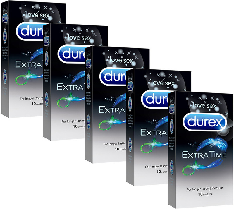 DUREX Extra Time� For Men, dotted with delay lubricant, Natural rubber latex Condom Set of 5, 50 Sheets