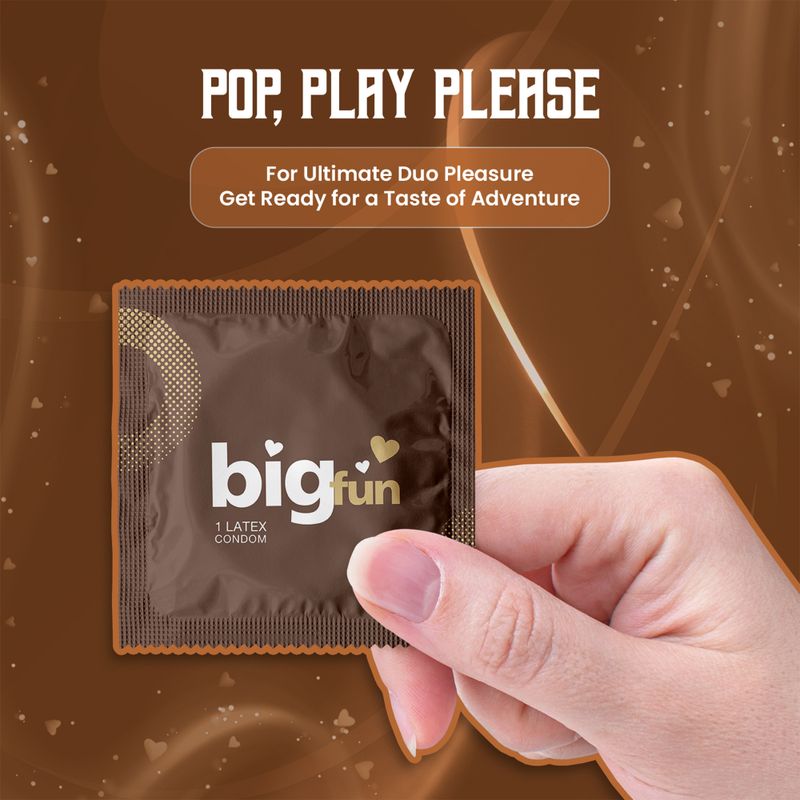 BIGFUN Tempting Chocolate Condoms Ribbed Dotted - Image 3