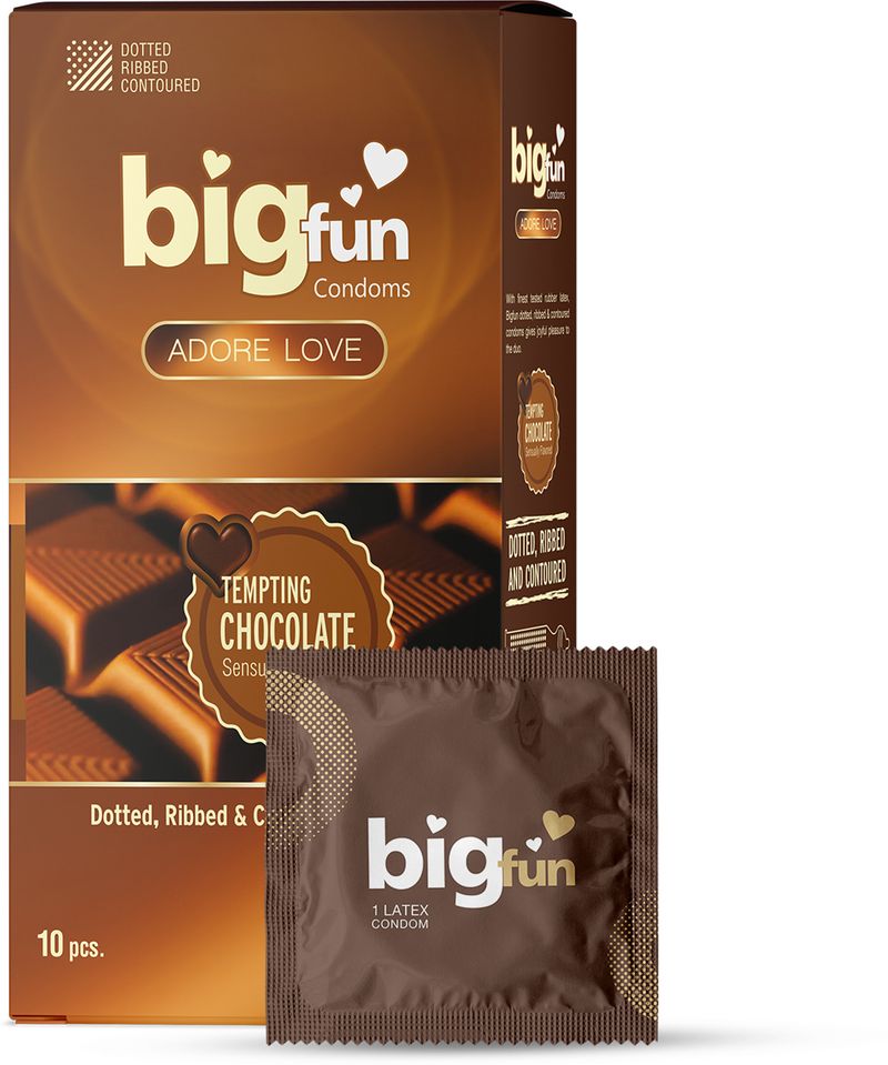 BIGFUN Tempting Chocolate Condoms Ribbed Dotted - Image 2